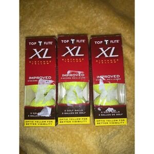 New Top Flite XL Distance Golf Balls Yellow Highly Visible 3 Packages of 3 balls